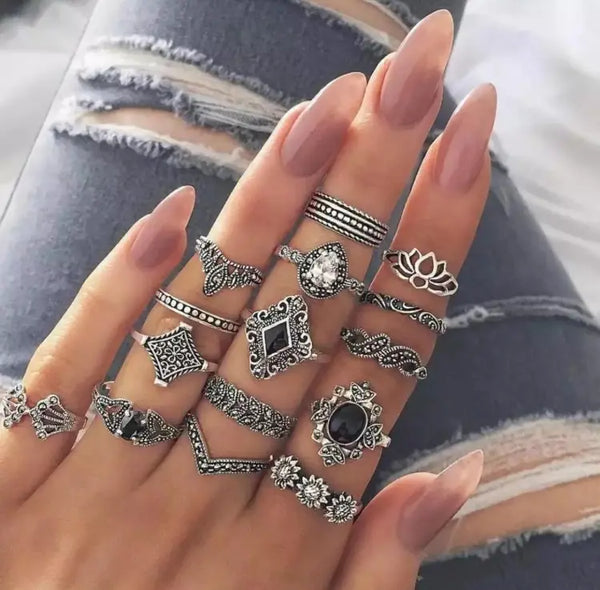 15Pcs Stylish Rings Set for Girls & Women – Fashion Jewelry