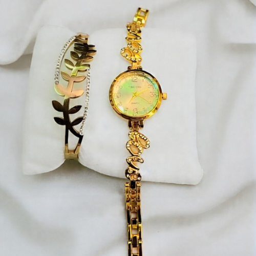 Elegant Gold Ladies Watch with Leaf Bracelet