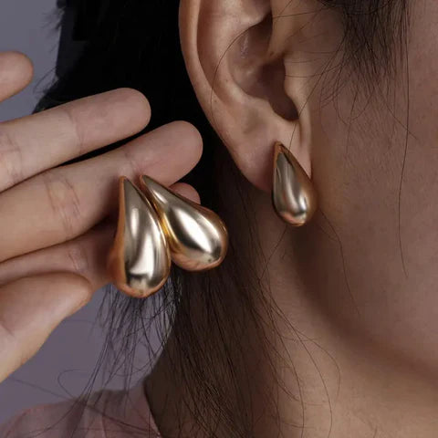 High-End Water Drop Earrings – Gold Metal, Bold & Fashionable