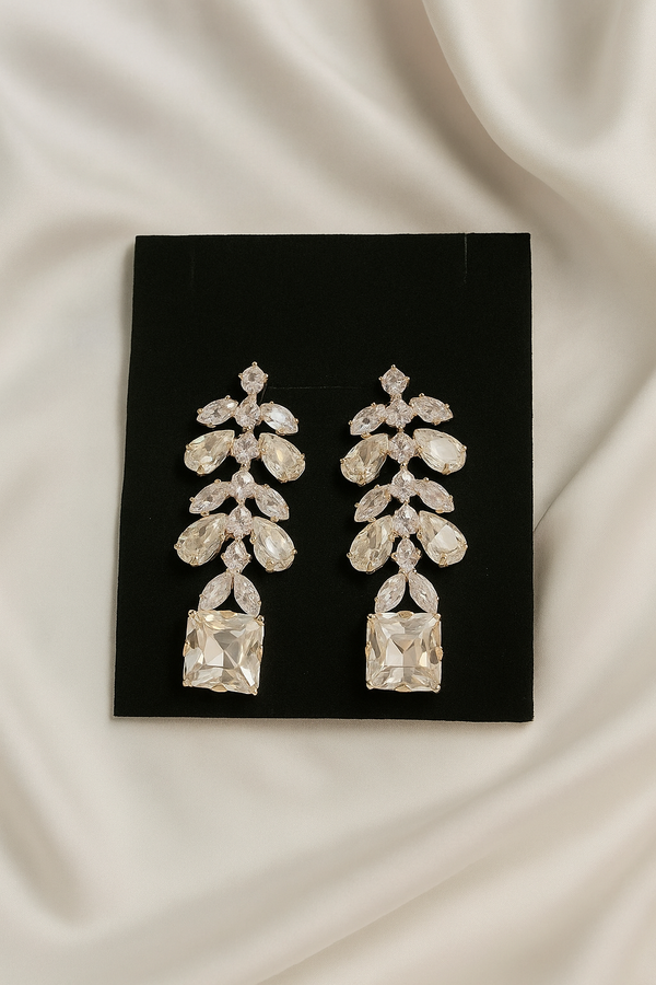 Gold-Tone Leaf and Teardrop Crystal Dangle Earrings