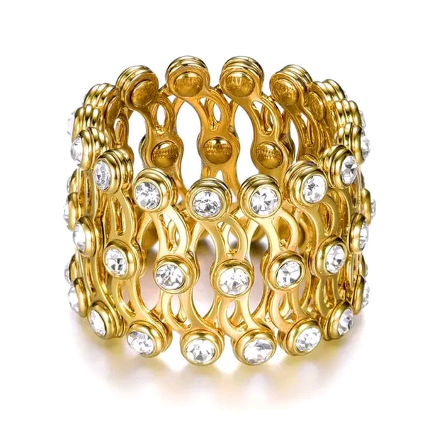2 in One 
Elegant Gold-Plated Bracelet & Ring with Crystal Accents
