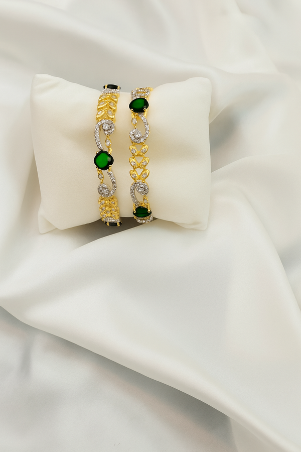 Elegant Gold-Plated Gemstone Bangle Bracelet (Pair Set)