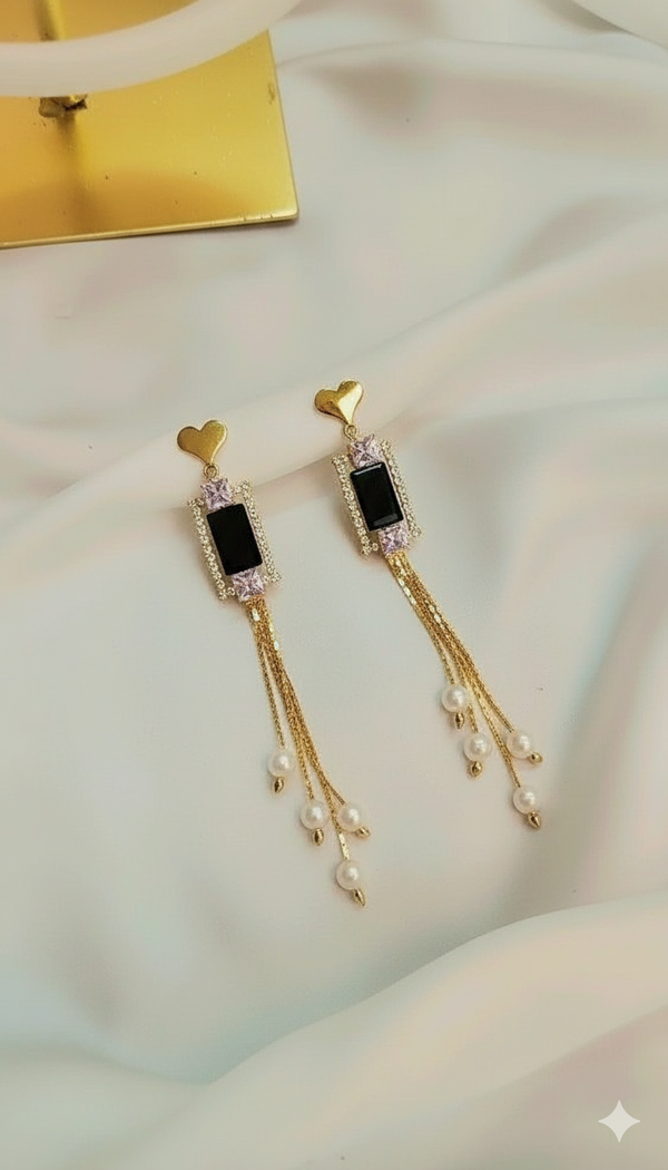 Gold Heart Drop Earrings with Pearls and Crystal Accents
